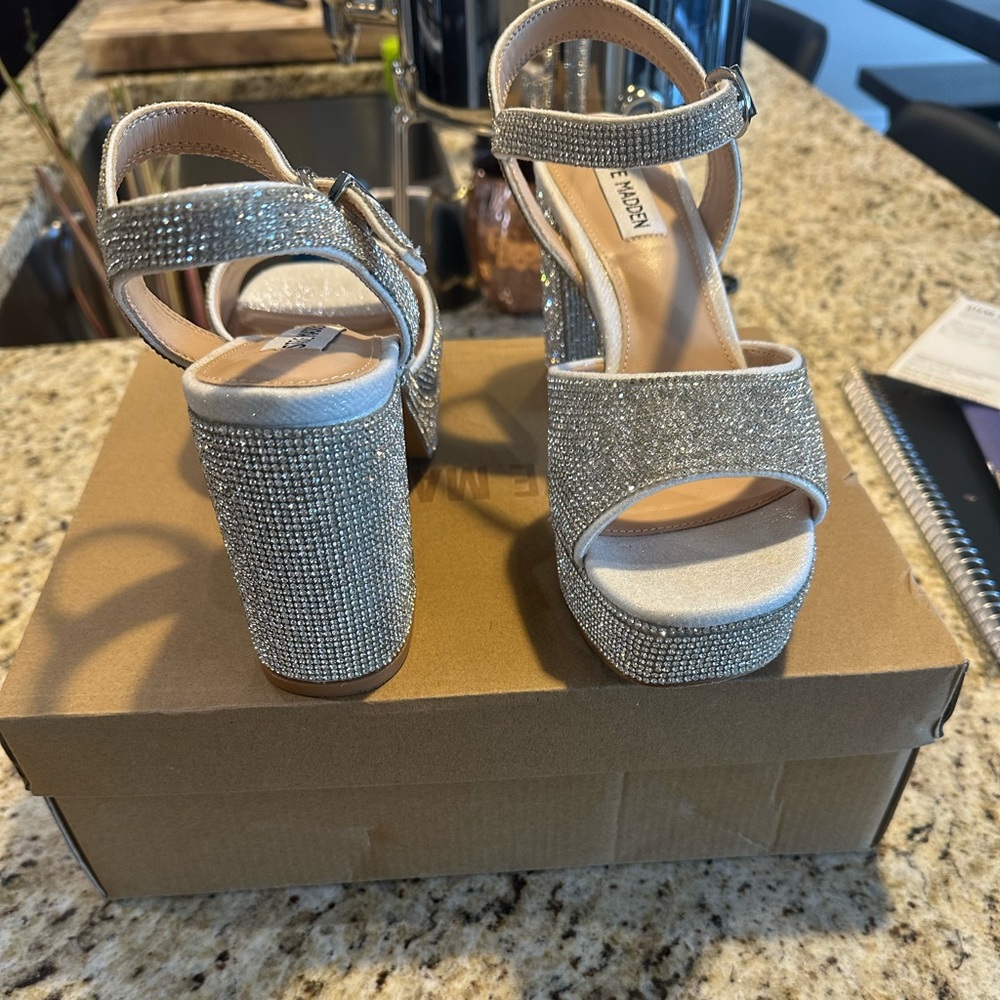 Steve Madden Glittering Silver Block Heels